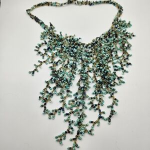 Chic Beaded Necklace in Teal and Gold
